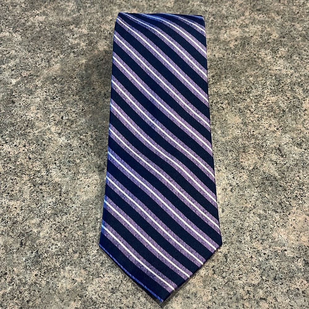 SAKS FIFTH AVENUE Black purple silver striped tie